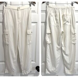 Lucky Brand Linen Blend Cargo Pants in Cream Ankle Crop Size Small